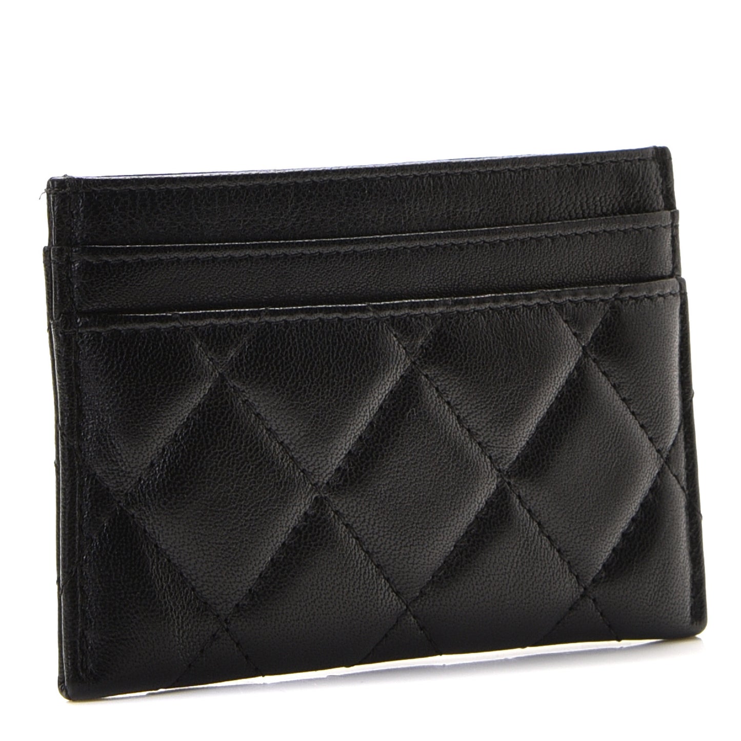 Shiny Goatskin Quilted Chanel 19 Card Holder Black