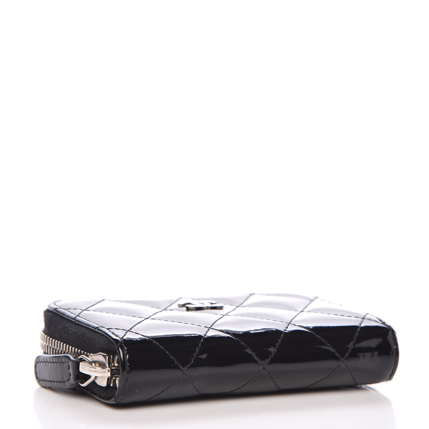 Patent Calfskin Quilted Zip Coin Purse Black