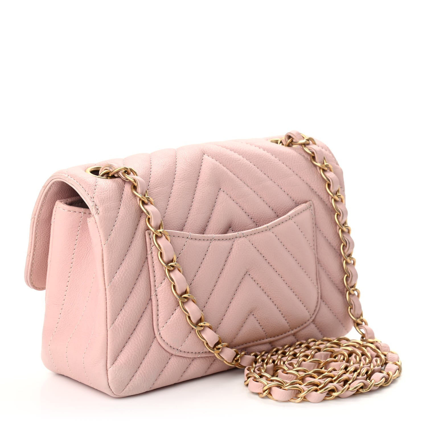 Chanel Calfskin Chevron Quilted Mini Rectangular Flap Light Pink 3 of 9