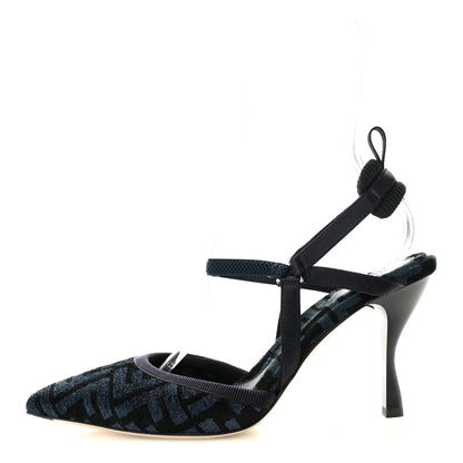 Fendi Fabric Jacquard FF Colibri Lite 85mm Slingback Pumps 38 Black Blue 1 of 7