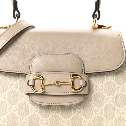 Gucci GG Supreme Monogram Azalea Calfskin Mini Horsebit 1955 Top Handle Flap Bag Beige Mystic White Oatmeal 8 of 10