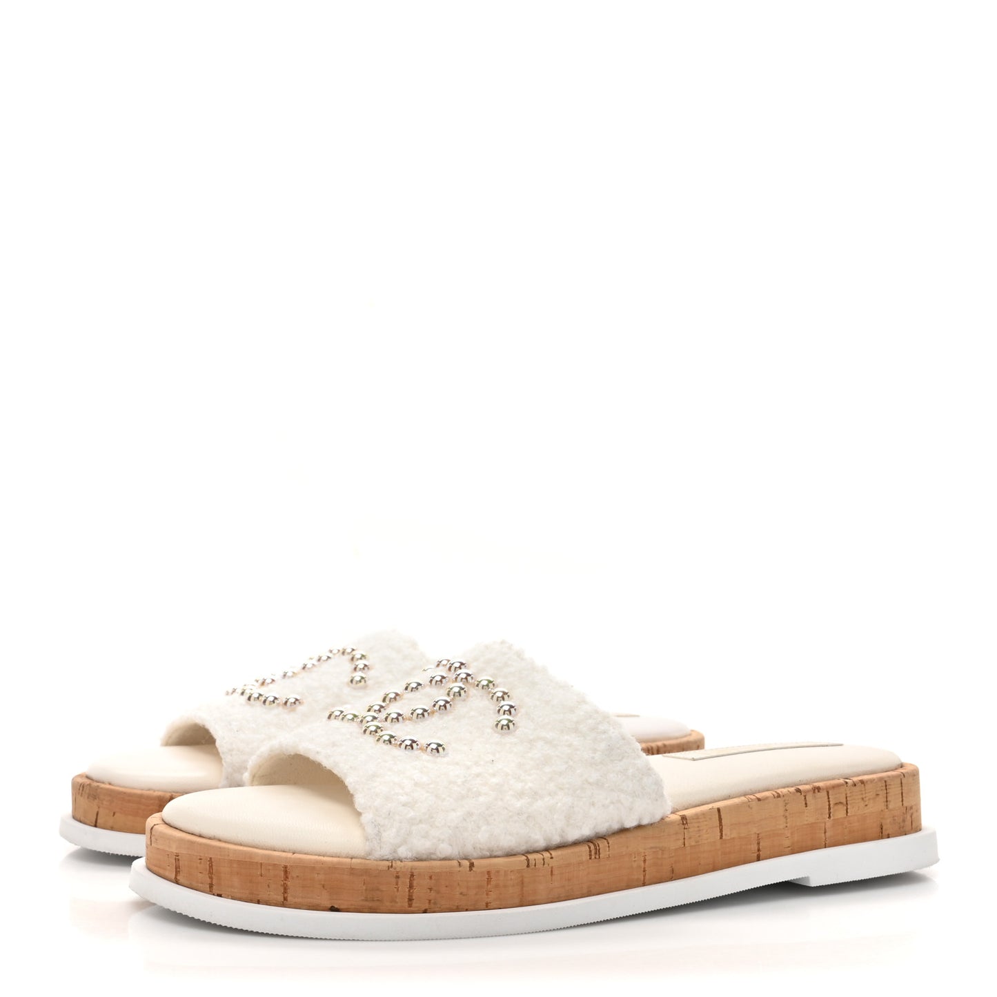 Fabric Pearl Cork CC Slip On Sandals 40 White
