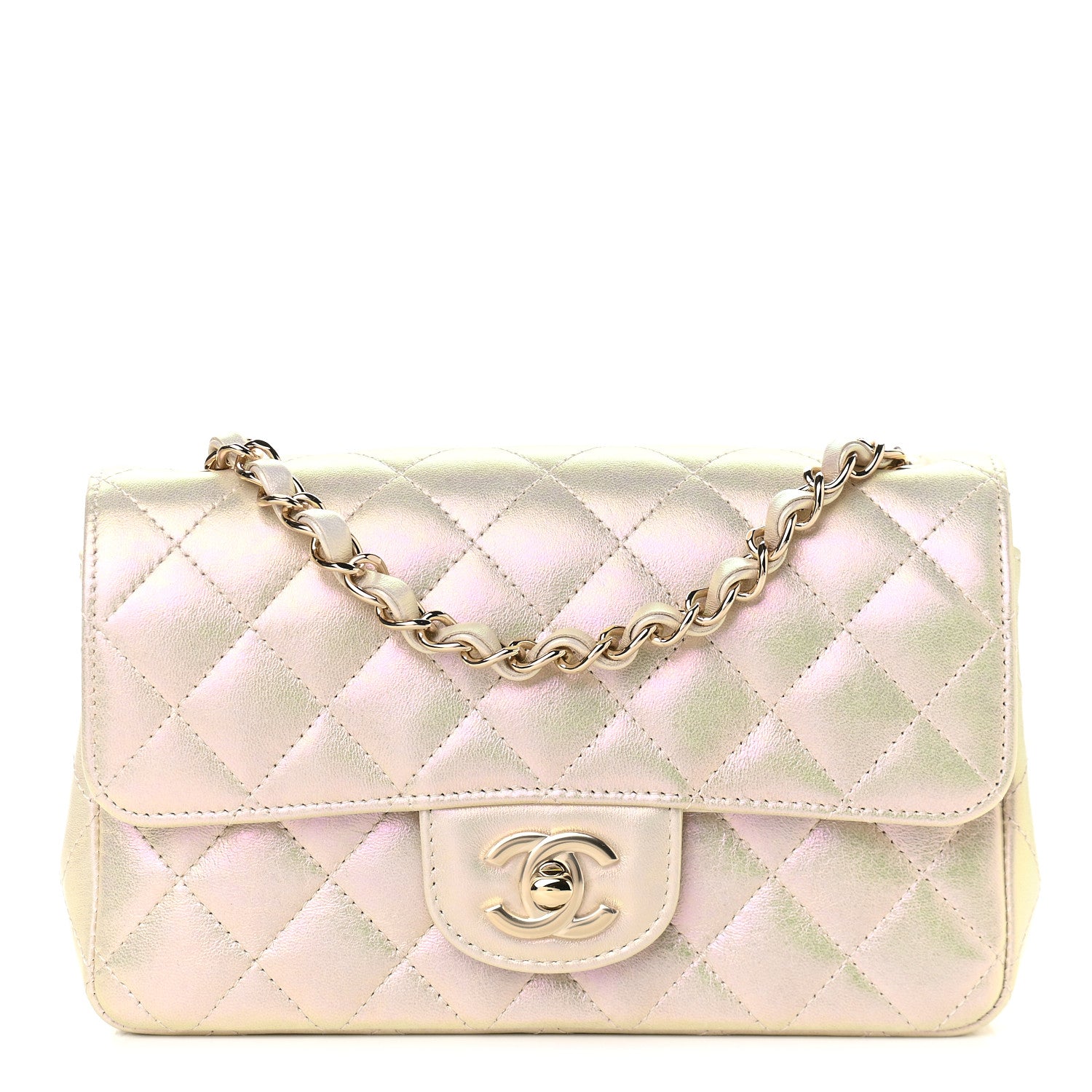 Chanel Iridescent Lambskin Quilted Mini Rectangular Flap Ivory 1 of 9