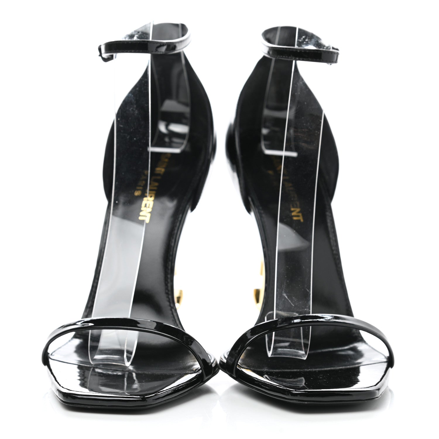 Saint Laurent Patent Calfskin Opyum 110 Sandals 38.5 Black Gold 2 of 9