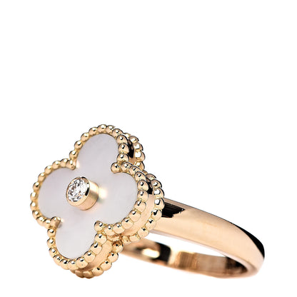 Van Cleef & Arpels 18K Yellow Gold Diamond Mother of Pearl Vintage Alhambra Ring 52 6 3 of 5