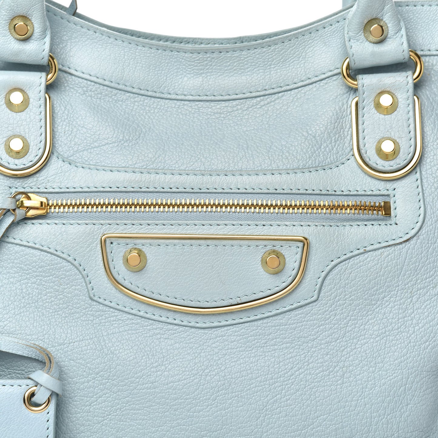 Chevre Gold Metallic Edge Hardware City Bleu Azur