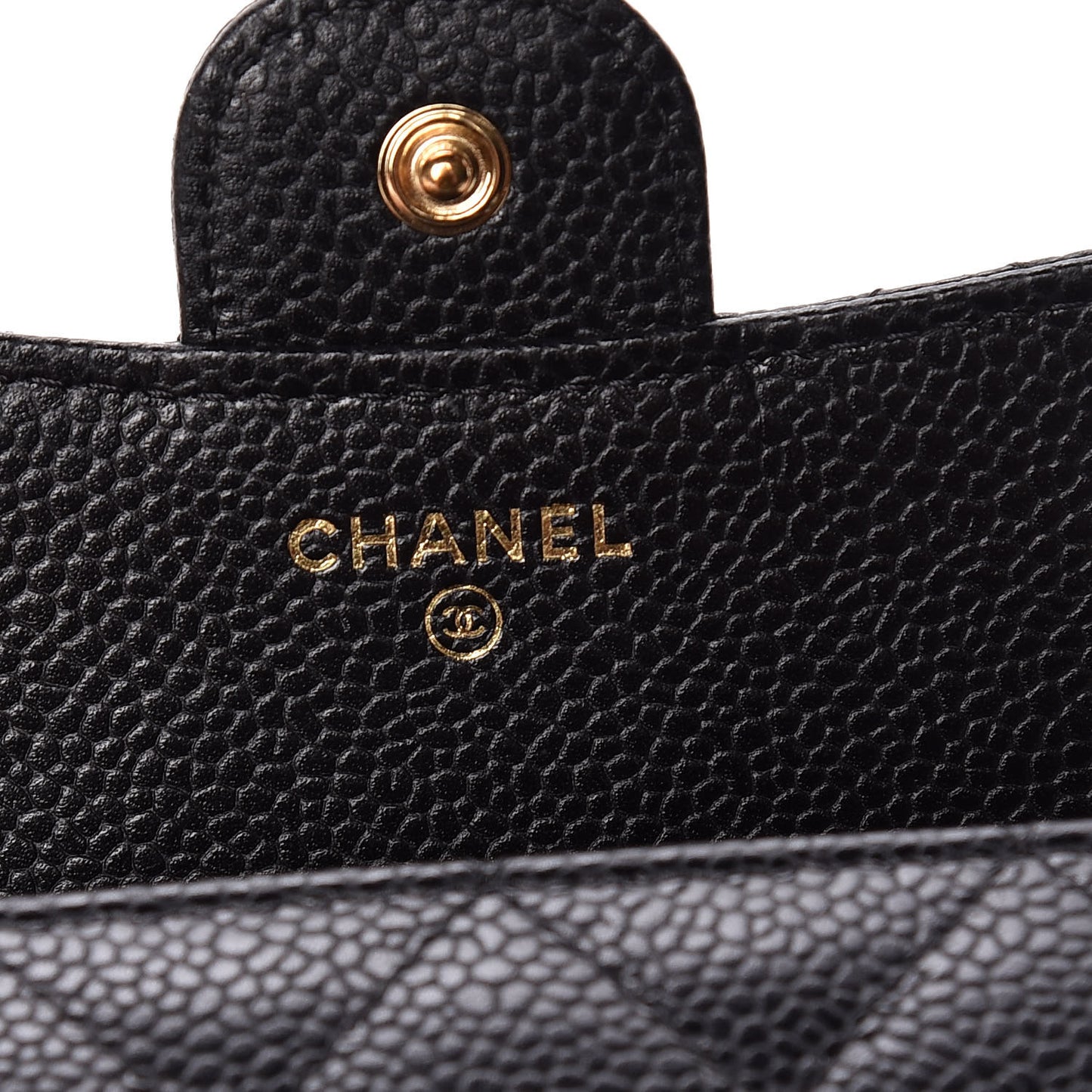 Caviar Quilted Compact Flap Wallet Black