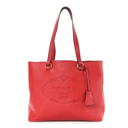 Prada Vitello Daino Embossed Logo Shopping Tote Red 1 of 14