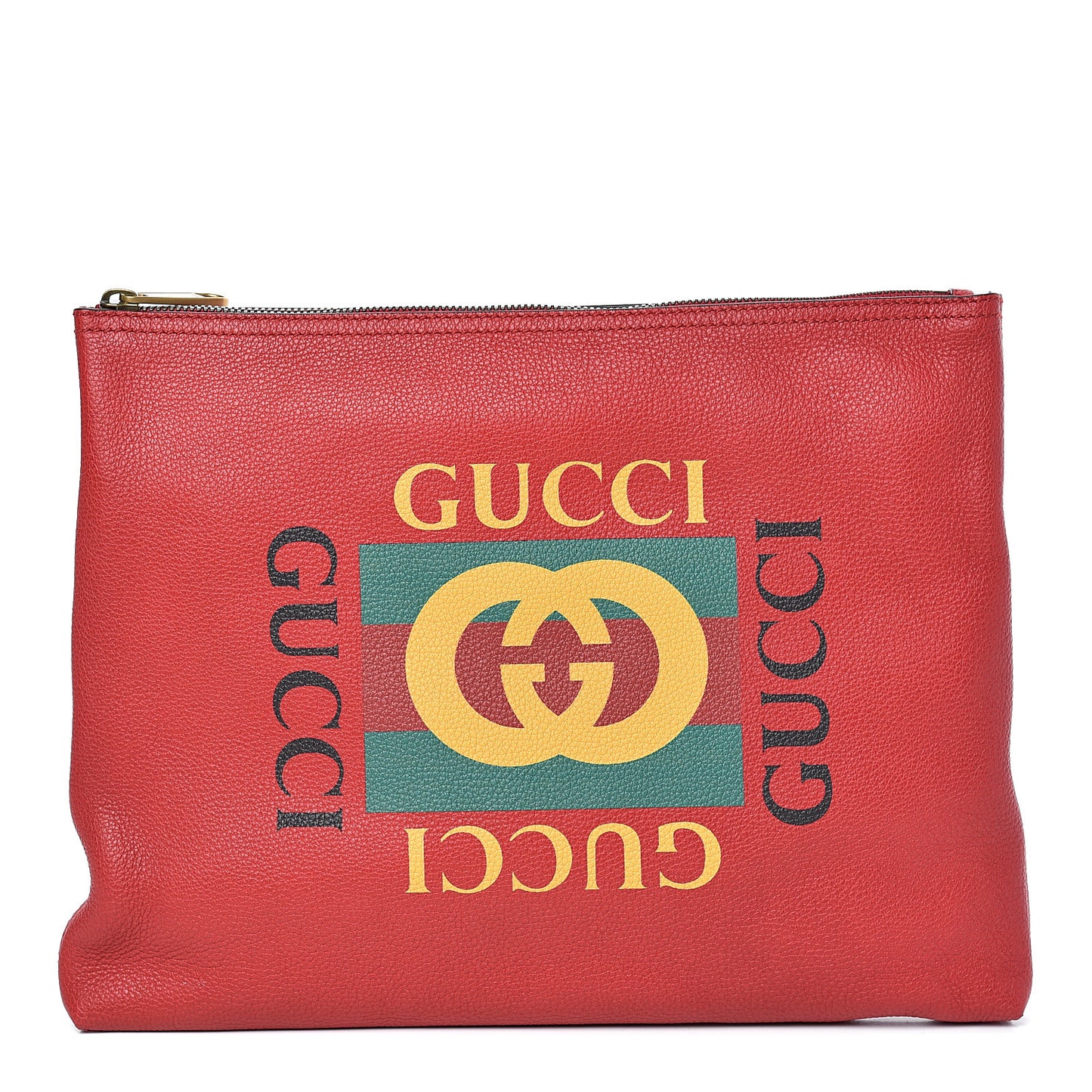 Pebbled Calfskin Medium Logo Portfolio Clutch Hibiscus Red
