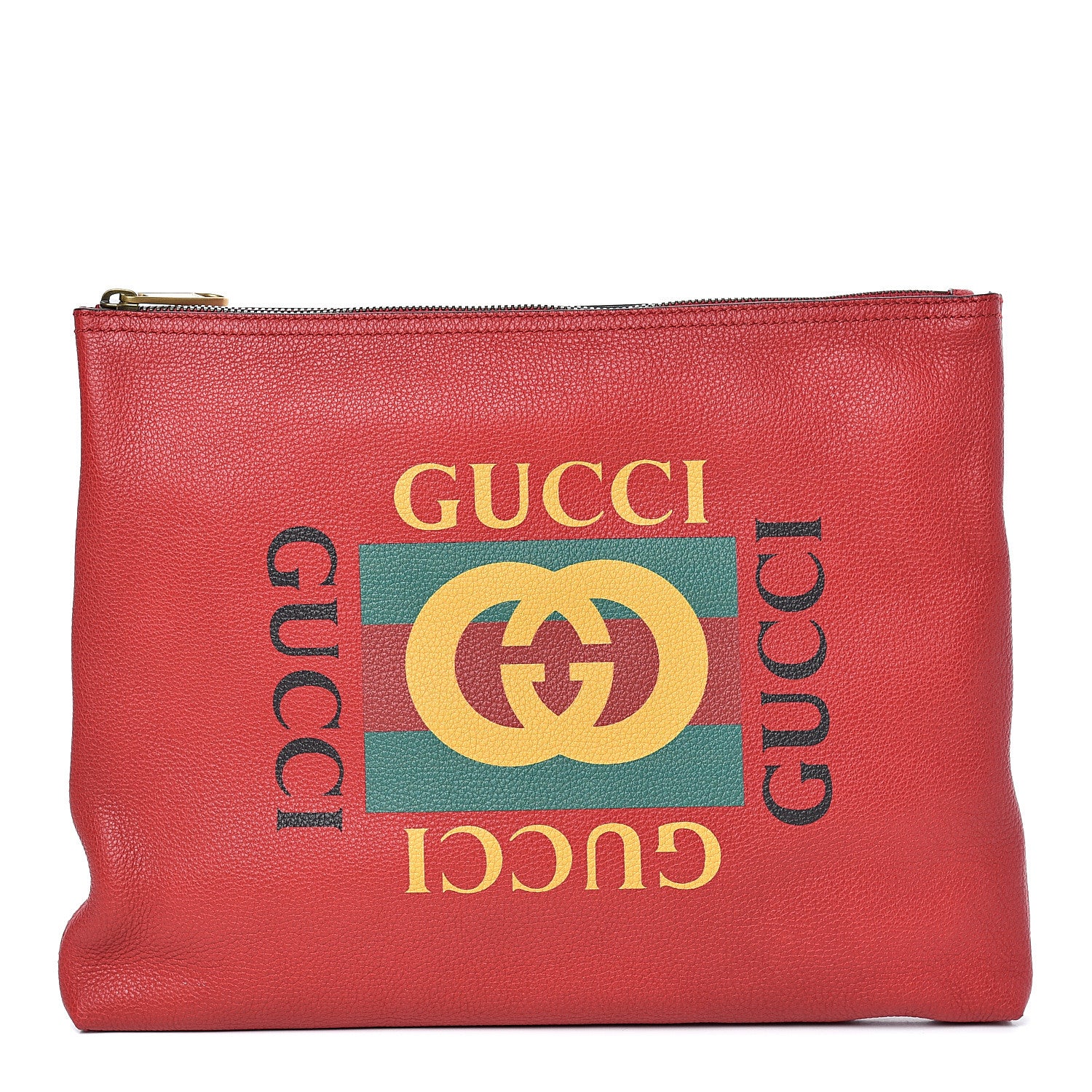 Gucci Pebbled Calfskin Medium Logo Portfolio Clutch Hibiscus Red 1 of 8
