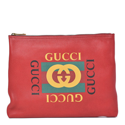 Gucci Pebbled Calfskin Medium Logo Portfolio Clutch Hibiscus Red 1 of 8