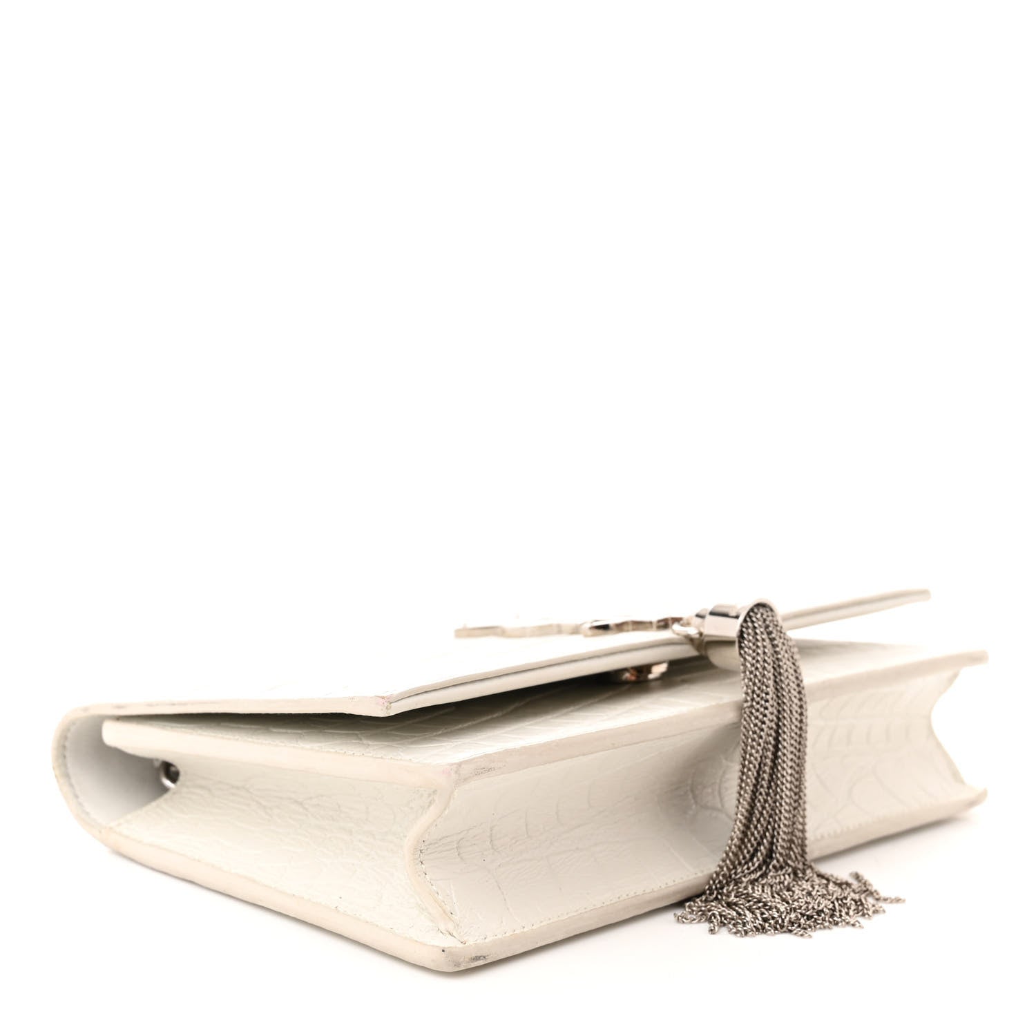 Saint Laurent Calfskin Crocodile Embossed Kate Monogram Tassel Chain Wallet Crema Soft 4 of 11