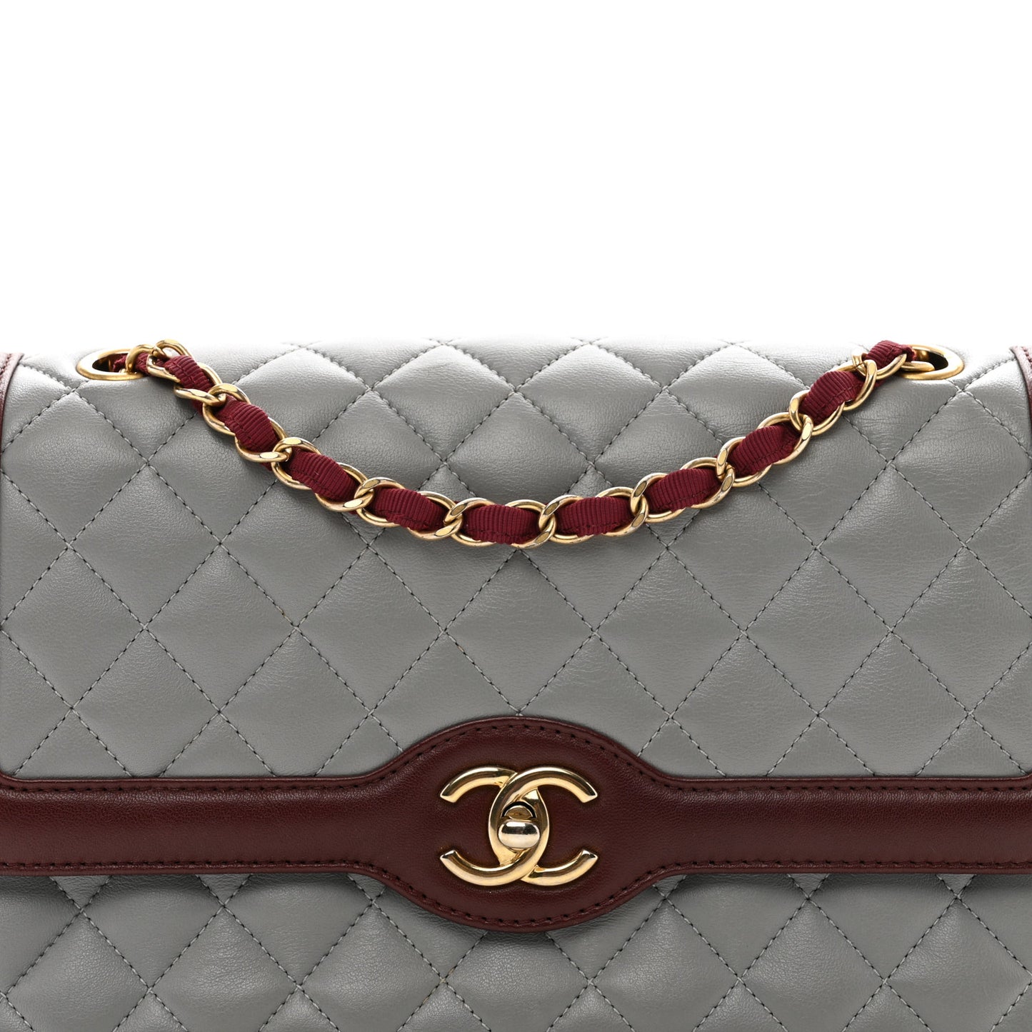 Lambskin Quilted Medium Two Tone Day Flap Grey Burgundy Grey Burgundy