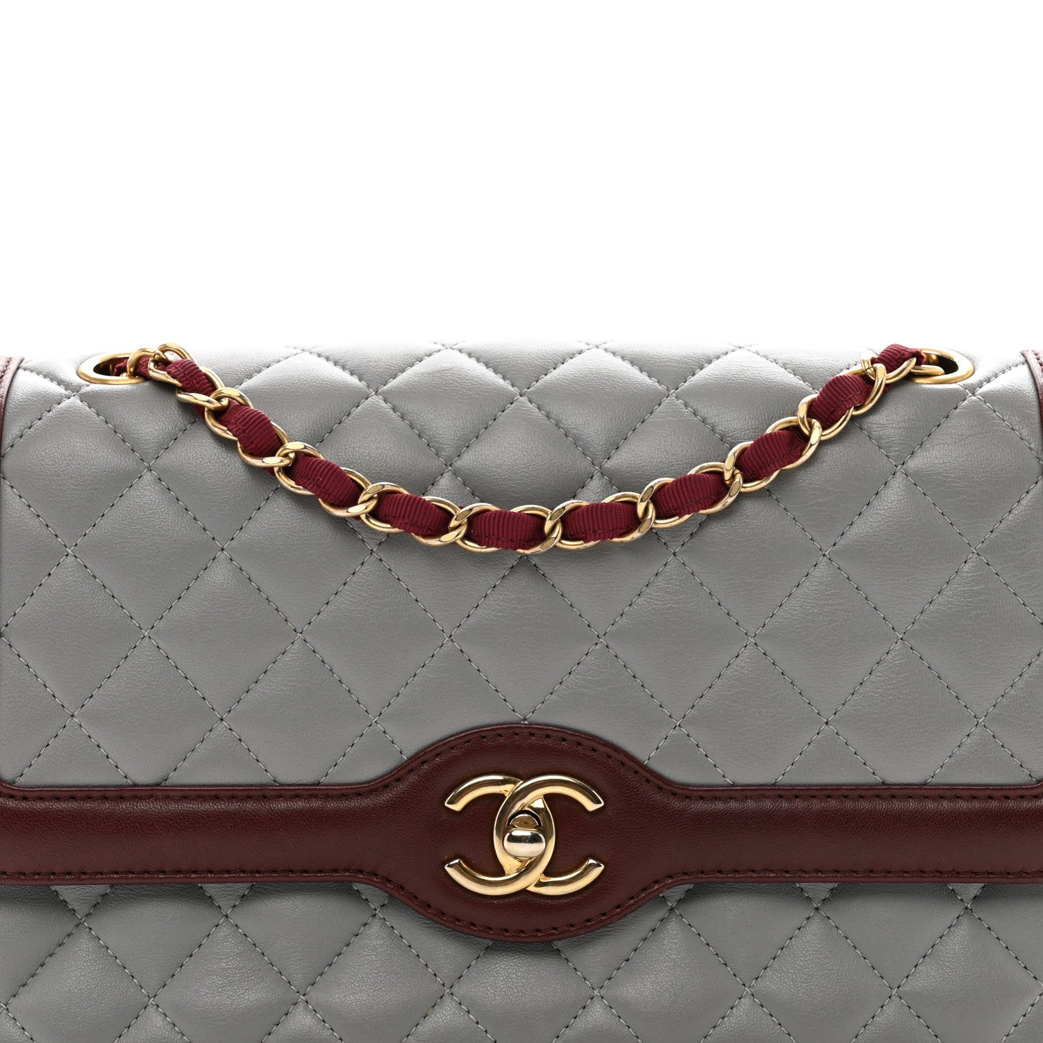 Chanel Lambskin Quilted Medium Two Tone Day Flap Grey Burgundy Grey Burgundy 5 of 11