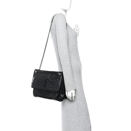 Saint Laurent Crinkled Calfskin Matelasse Monogram Large Niki Chain Satchel Black Black 2 of 10