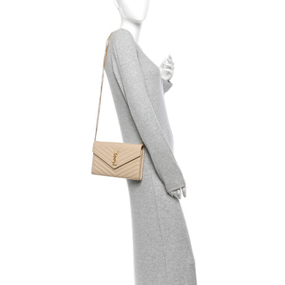 Saint Laurent Grain De Poudre Matelasse Chevron Monogram Chain Wallet Nude Powder 2 of 12