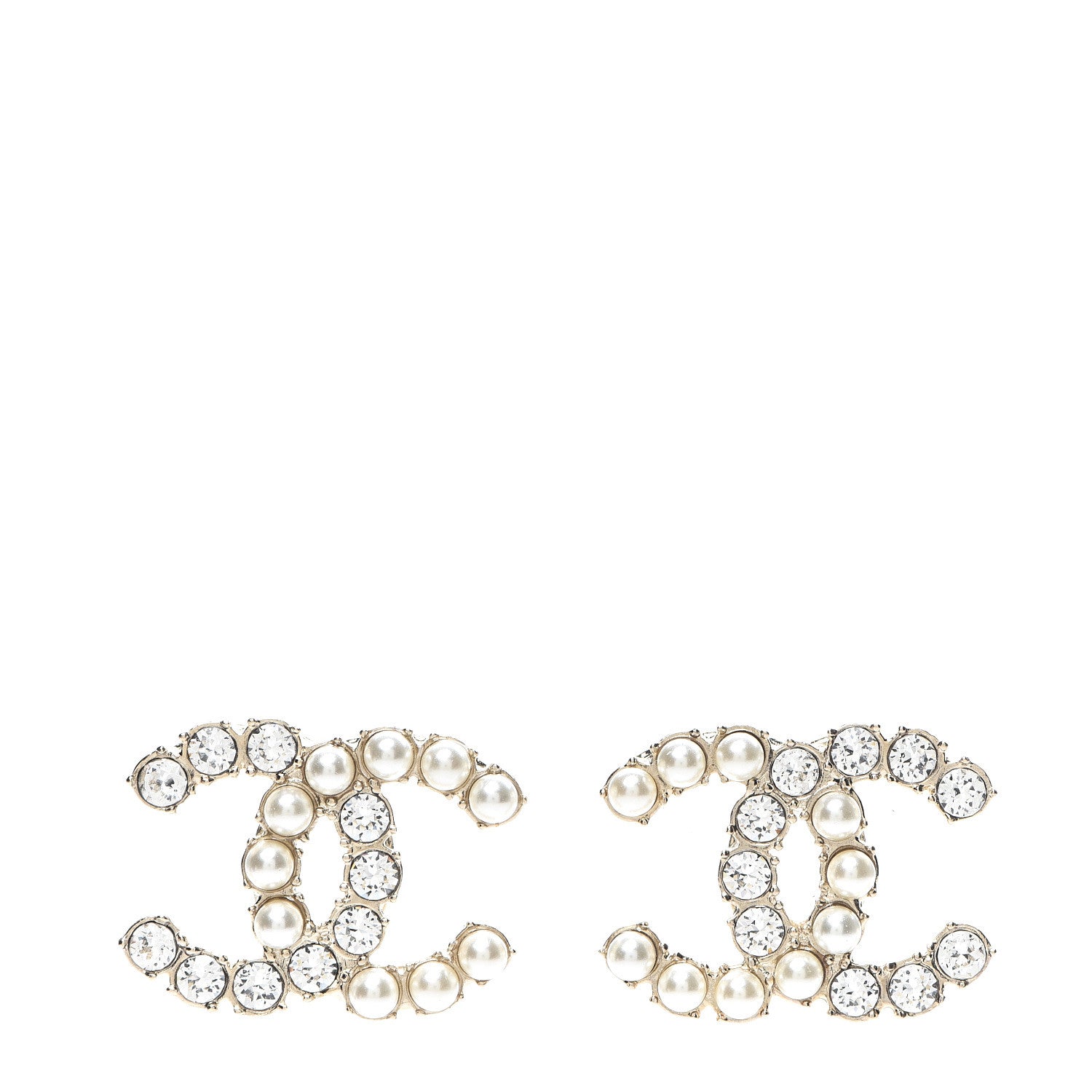 Chanel Crystal Pearl CC Earrings Light Gold 1 of 5