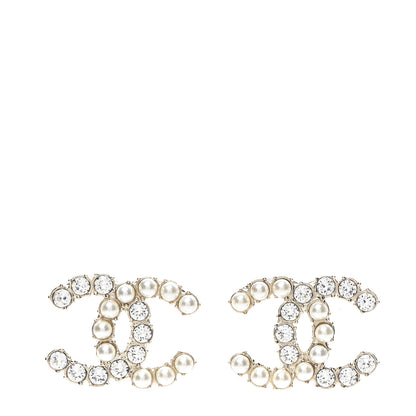 Chanel Crystal Pearl CC Earrings Light Gold 1 of 5