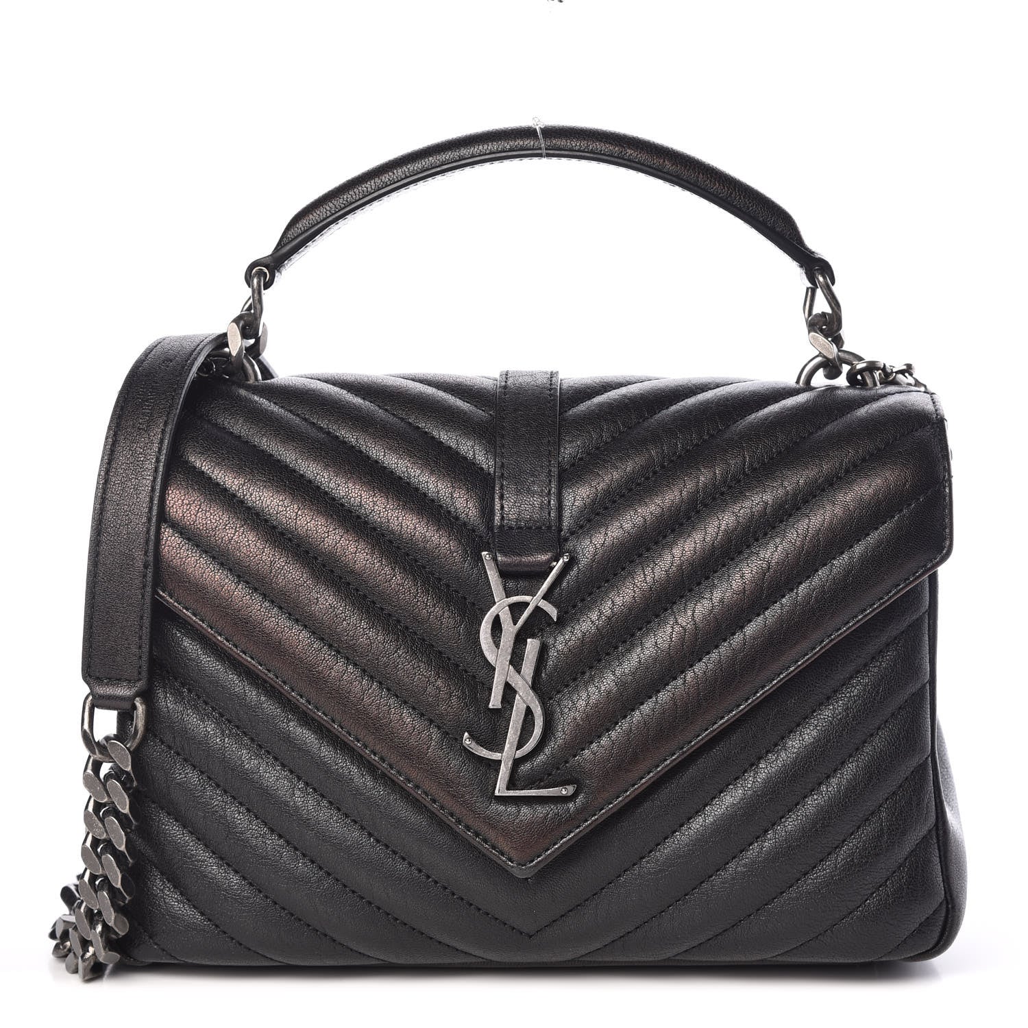 Saint Laurent Sheepskin Matelasse Chevron Monogram Medium College Bag Black 1 of 11