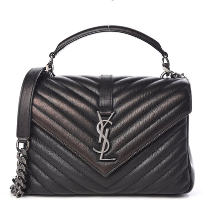Saint Laurent Sheepskin Matelasse Chevron Monogram Medium College Bag Black 1 of 11