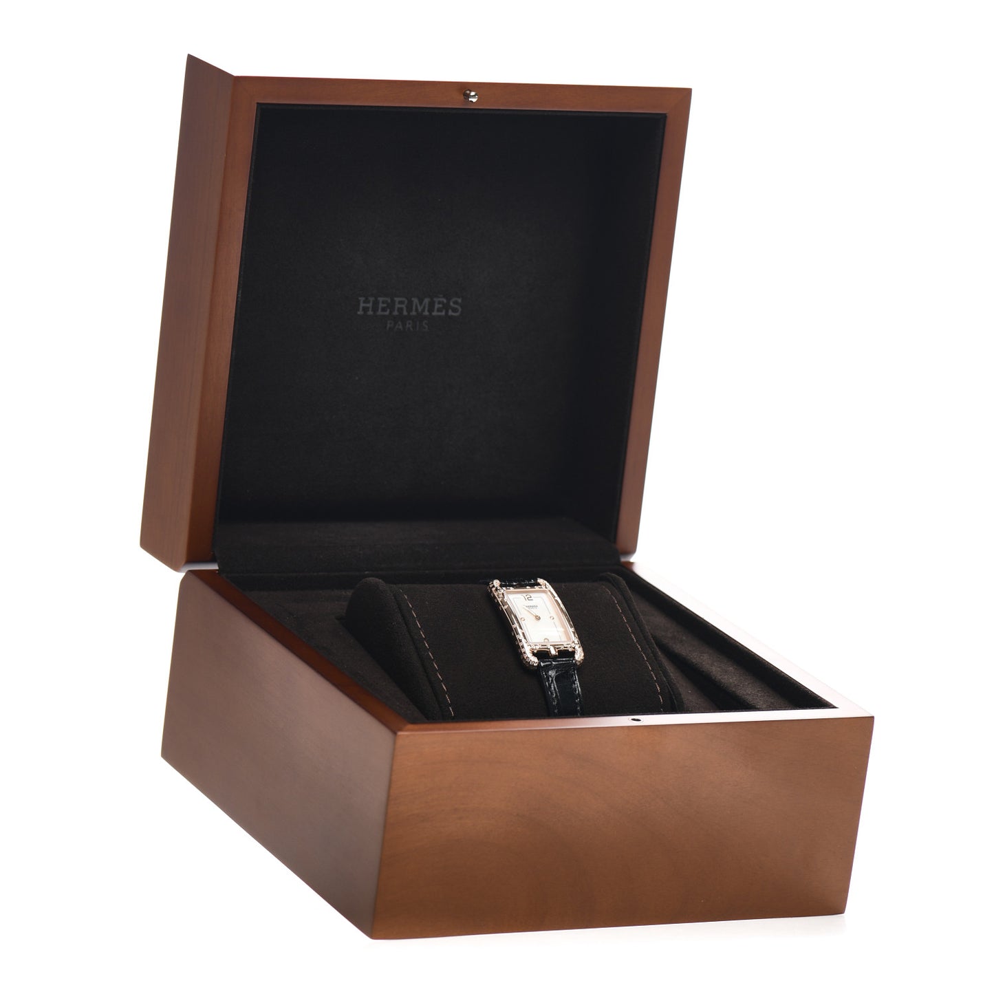 18K Rose Gold Alligator Diamond Mother of Pearl 20mm Nantucket Quartz Watch Noir