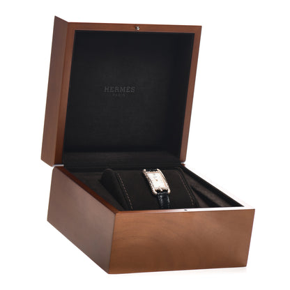 Hermes 18K Rose Gold Alligator Diamond Mother of Pearl 20mm Nantucket Quartz Watch Noir 5 of 5