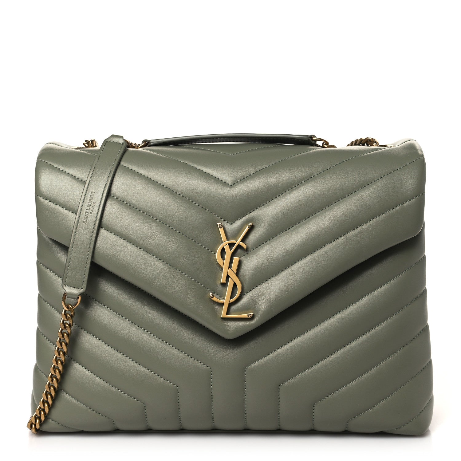 Saint Laurent Calfskin Y Quilted Monogram Medium Loulou Chain Satchel Light Sage 1 of 9