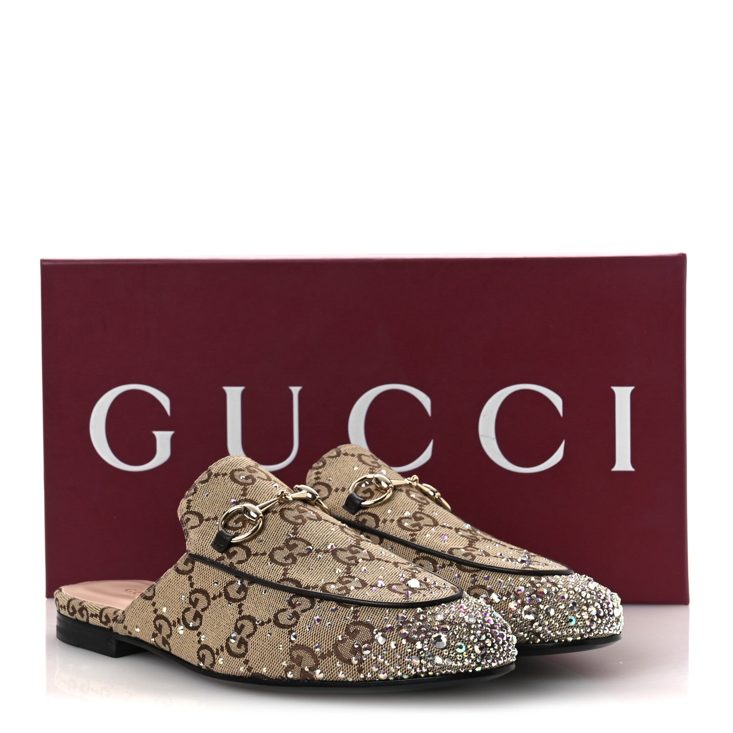 Gucci Crystal Canvas GG Monogram Nappa Womens Princetown Slippers 37.5 Beige Ebony New Acero 11 of 11