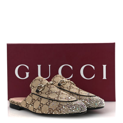 Gucci Crystal Canvas GG Monogram Nappa Womens Princetown Slippers 37.5 Beige Ebony New Acero 11 of 11