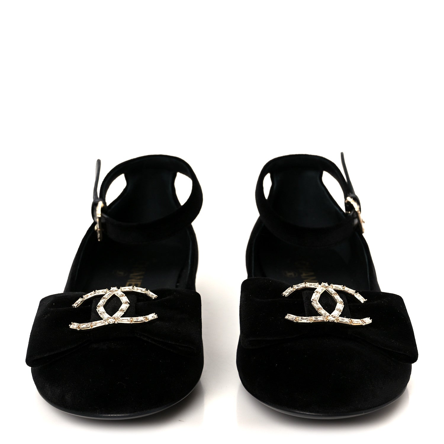Chanel Velvet Strass CC Bow Mary Jane Flats 38.5 Black 3 of 10