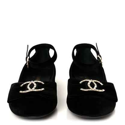 Chanel Velvet Strass CC Bow Mary Jane Flats 38.5 Black 3 of 10