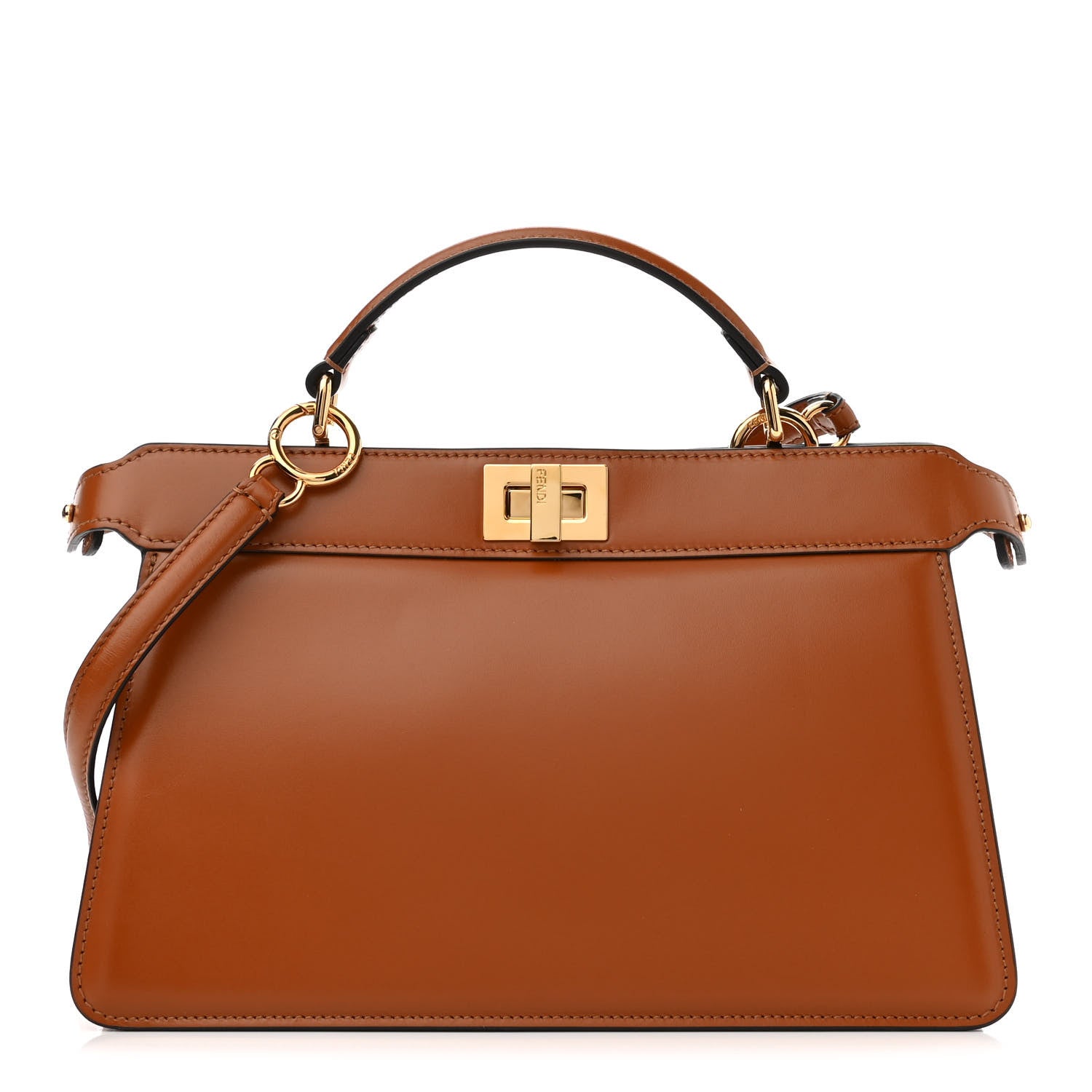 Fendi Vitello King Luxor Shiny Nappa Medium Peekaboo I SEE U East West Satchel Brandy Light Rose 1 of 11