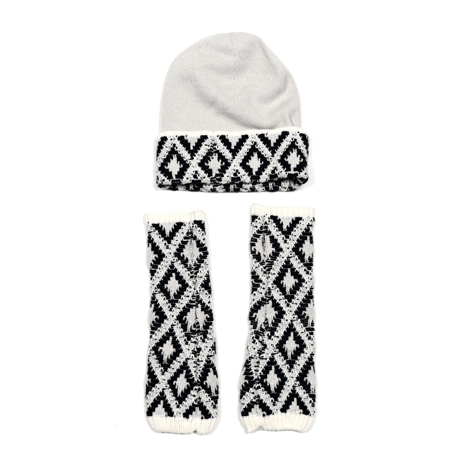 Chanel Cashmere Blend CC Beanie Hat With Gloves Set White Navy Blue 2 of 5