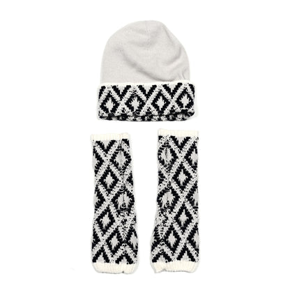 Chanel Cashmere Blend CC Beanie Hat With Gloves Set White Navy Blue 2 of 5