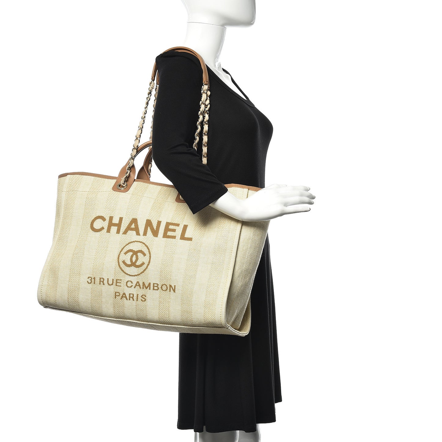 Mixed Fibers Striped Large Deauville Tote Beige