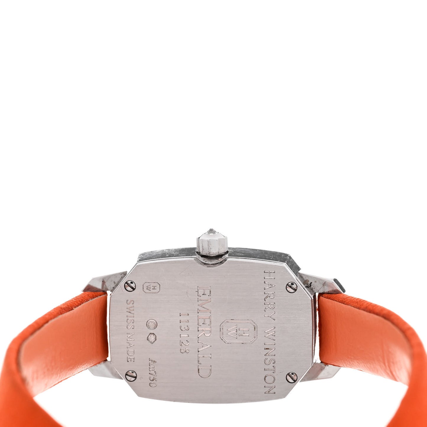 18K White Gold Satin Diamond Bezel 17mm Emerald Quartz Watch Orange