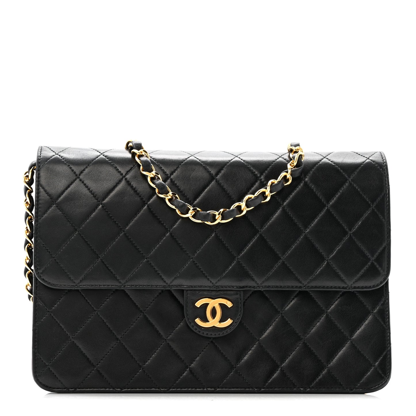 Lambskin Quilted Medium Single Flap Black