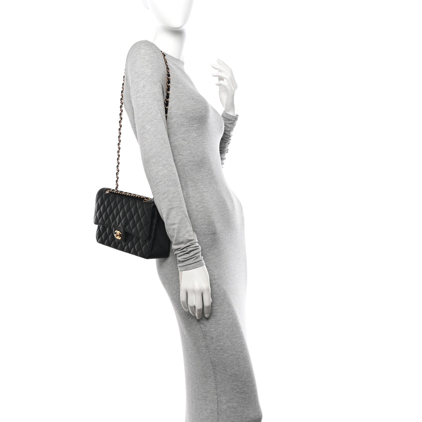 Caviar Quilted Medium Double Flap Black