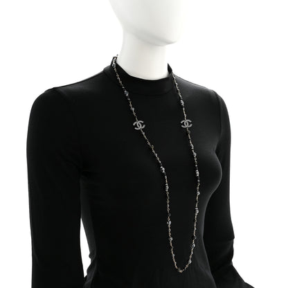 Chanel Pearl Bead Crystal CC Long Necklace Black Gold 2 of 6
