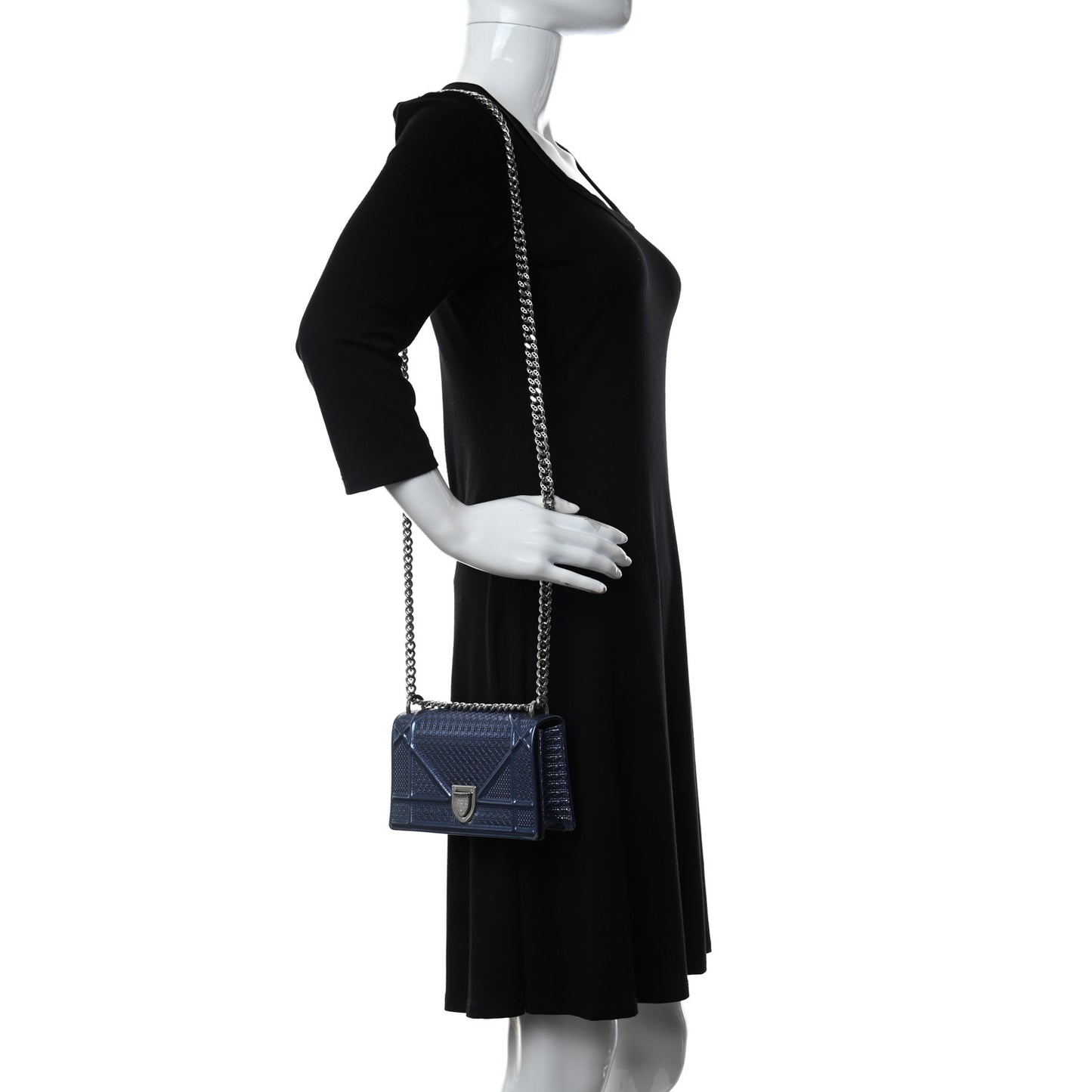 Metallic Patent Micro-Cannage Mini Diorama Flap Bag Blue