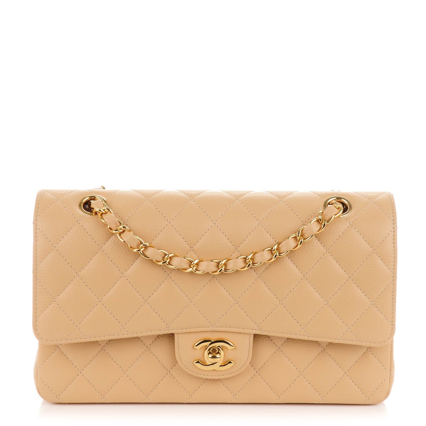 Caviar Quilted Medium Double Flap Beige Clair