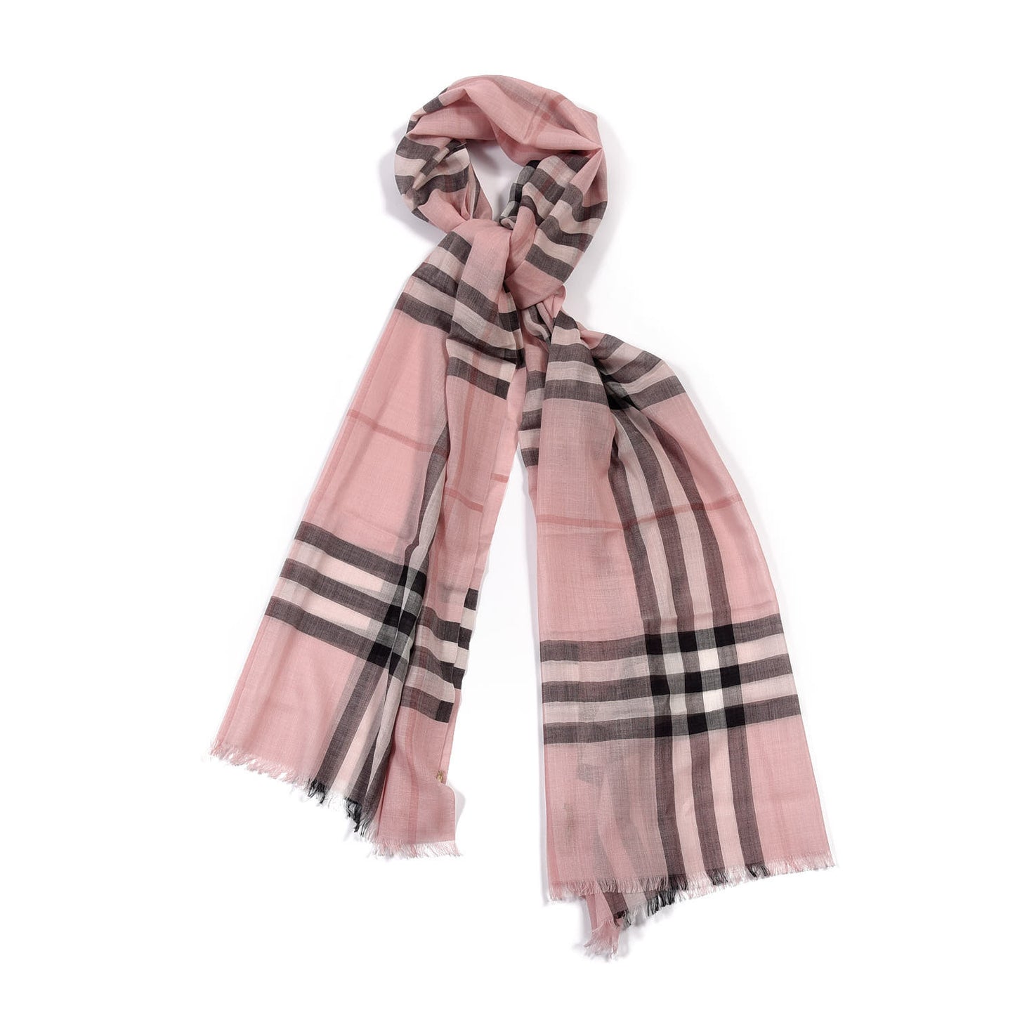 Silk Wool Gauze Giant Check Scarf Ash Rose