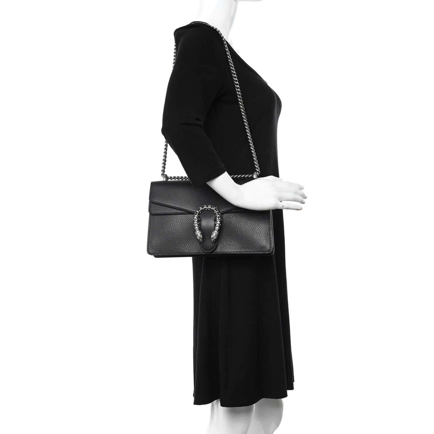 Pebbled Calfskin Small Dionysus Shoulder Bag Black
