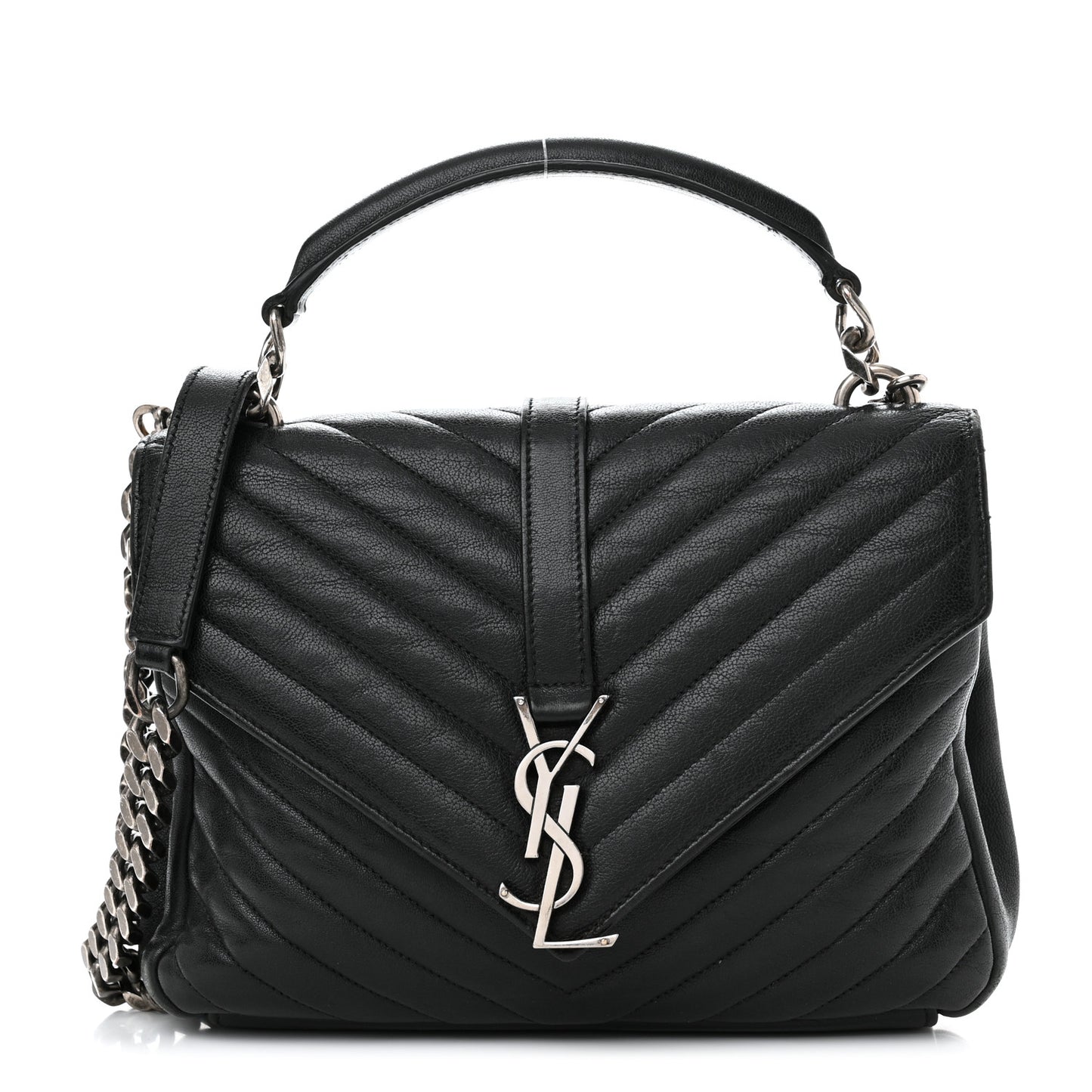 Sheepskin Matelasse Chevron Monogram Medium College Bag Black