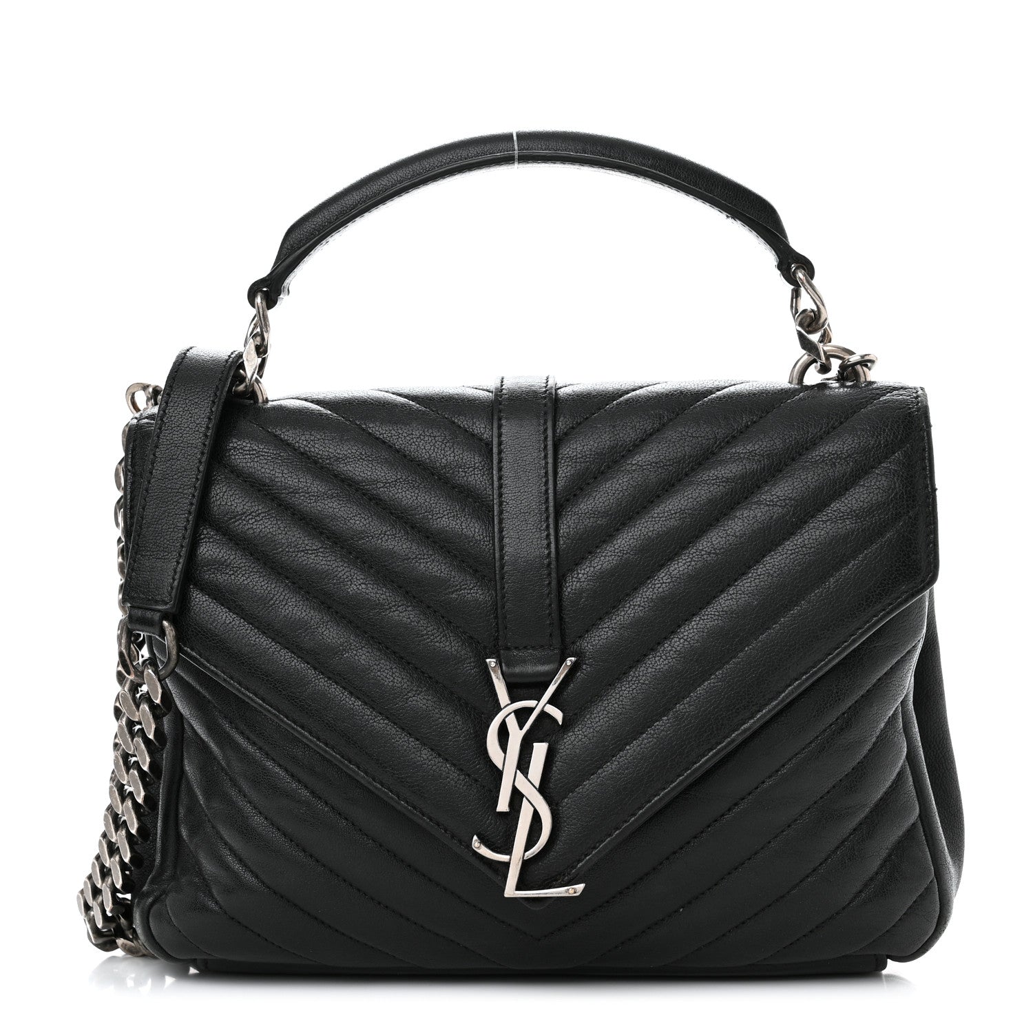 Saint Laurent Sheepskin Matelasse Chevron Monogram Medium College Bag Black 1 of 13