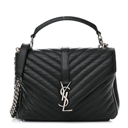 Saint Laurent Sheepskin Matelasse Chevron Monogram Medium College Bag Black 1 of 13