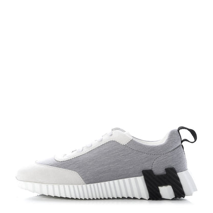 Hermes Technical Canvas Suede Goatskin Bouncing Sneakers 37 Gris White 1 of 9