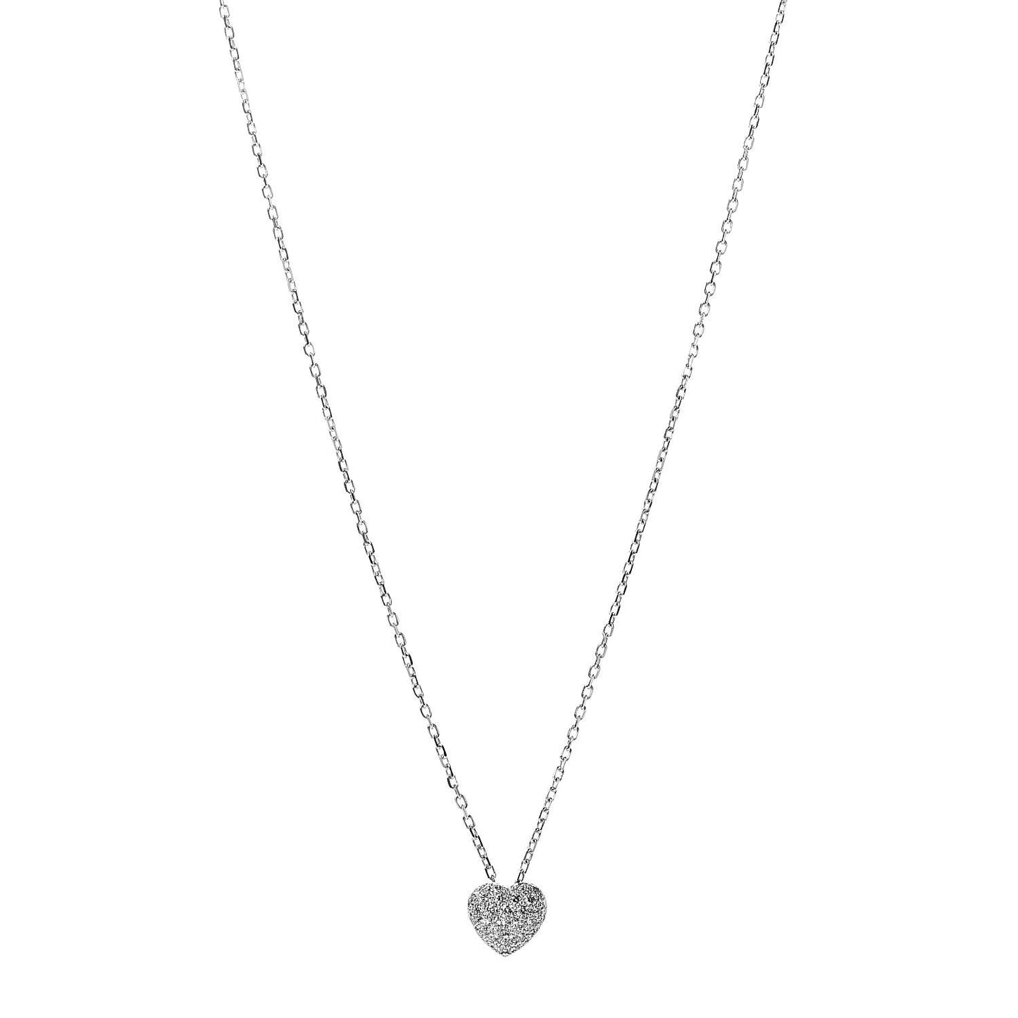18K White Gold Diamond Medium Heart Paved Pendant Necklace