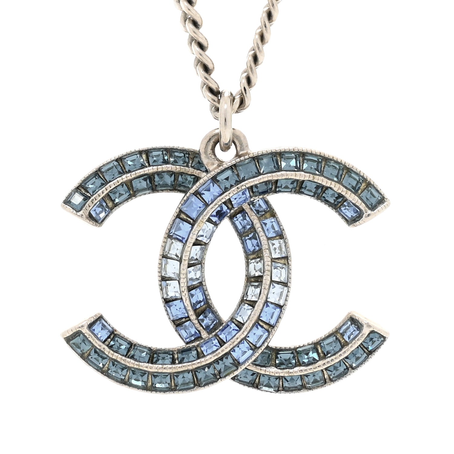 Chanel Crystal Baguette CC Necklace Blue 3 of 4