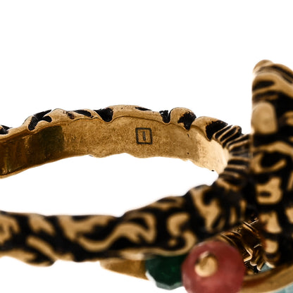 Gucci Metal Glass Bead Lion Head GG Ring M Aged Gold Multicolor 6 of 7